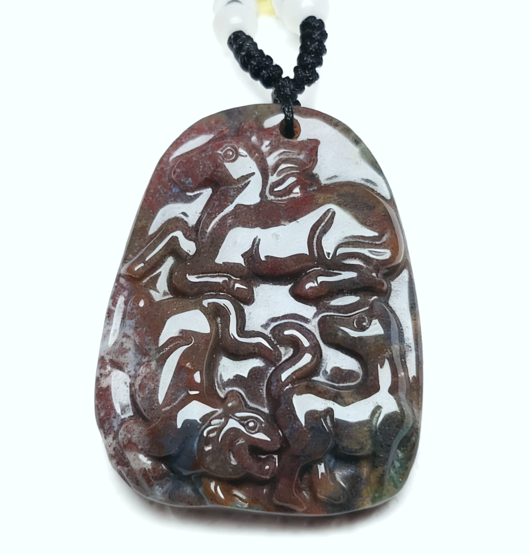 天然七彩玛瑙12生肖三合牌火局马虎狗吊坠男女款本命年吉祥项链A