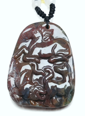 天然七彩玛瑙12生肖三合牌火局马虎狗吊坠男女款本命年吉祥项链A