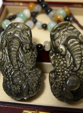 天然金曜石貔貅黑曜石吊坠玉项链情侣对款国潮新款礼物