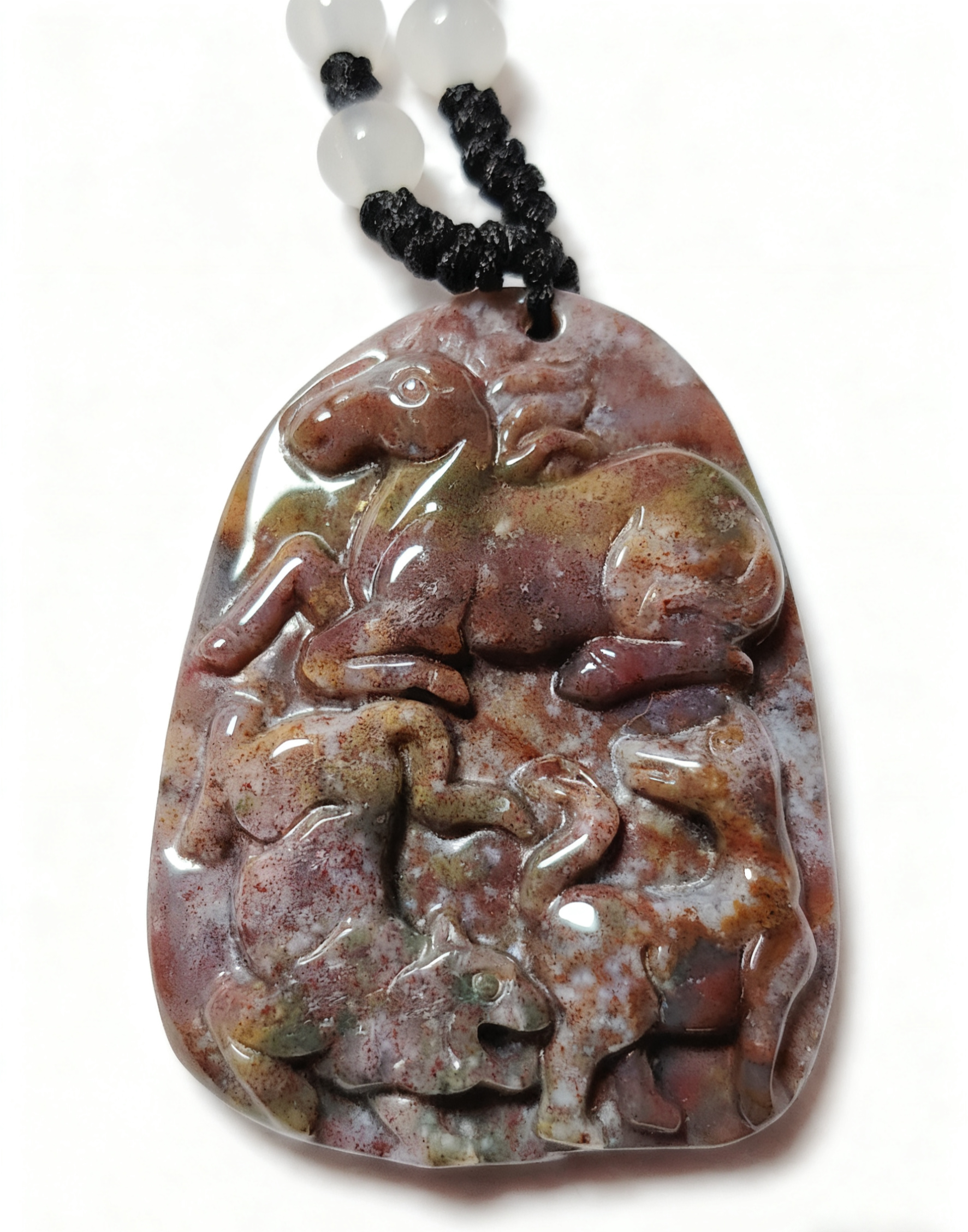 2026年天然七彩玛瑙玉马虎狗三合牌吊坠本命年太岁吉祥饰品项链H