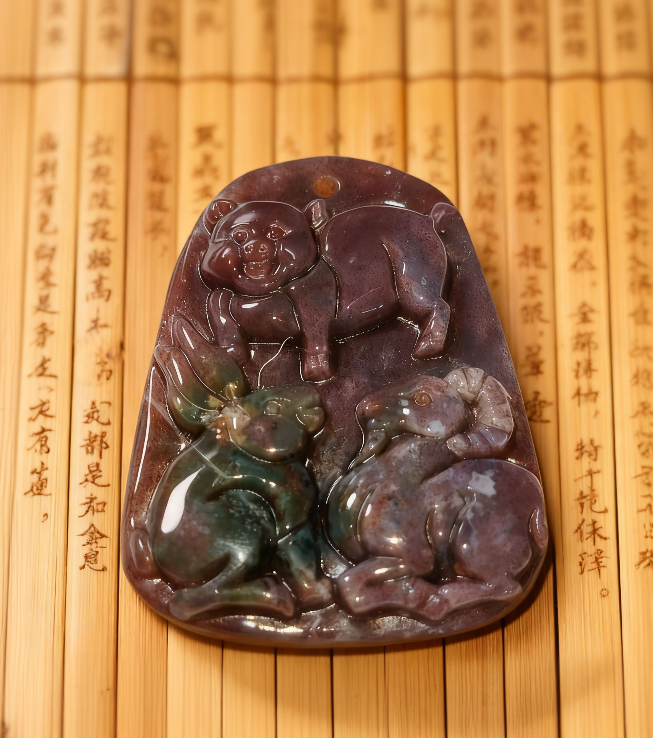 天然印度七彩玛瑙十二生肖猪兔羊三合牌吊坠挂件吉祥本命年项链3#
