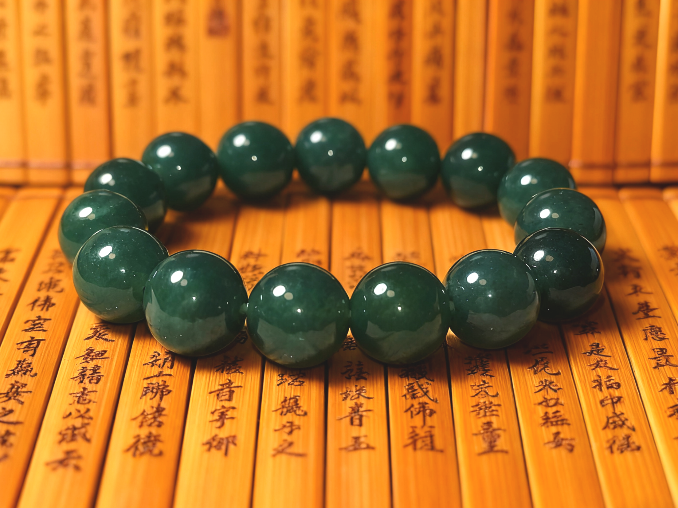 天然翡翠玉A货老坑料14MM油青珠手串佛珠蓝水手链