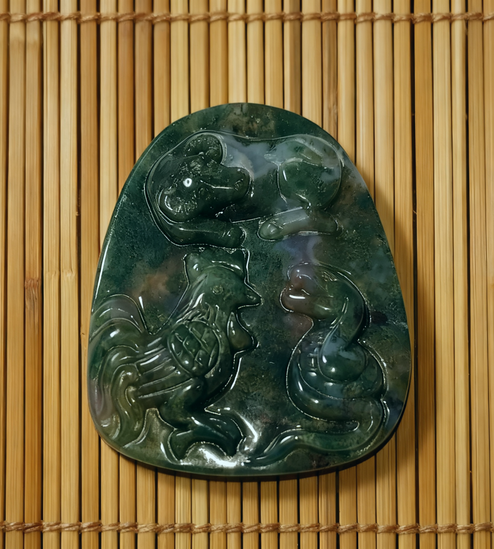 天然印度七彩玛瑙玉生肖牛鸡蛇三合牌吊坠挂饰本命年开运项链12