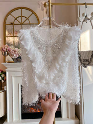 法式宫廷风重工亮片蕾丝衫女装2026年春季新款荷叶边甜美超仙小衫