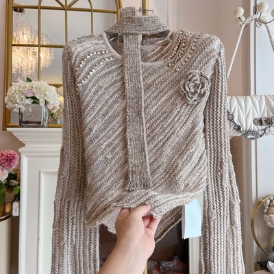 不规则宽松毛衣女装2024年秋冬新款重工镶钻高级感气质百搭针织衫