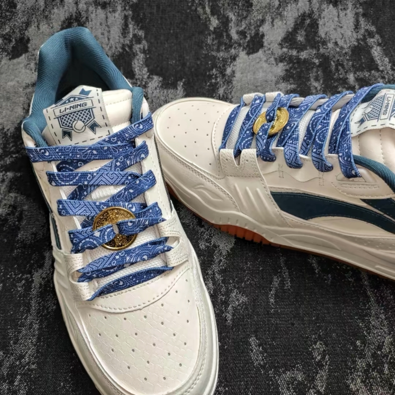 适配lining李宁 月白 白蓝经典休闲板鞋古币腰果花鞋带金币鞋扣潮