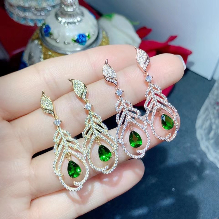 正品925银镀18K玫瑰金天然透辉石耳钉耳环耳坠耳饰女友七夕节礼物