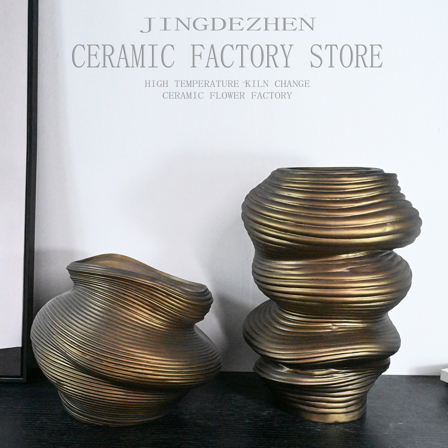 现代简约陶瓷花瓶北欧样板房工艺品摆件创意家居软装饰品几何花盆