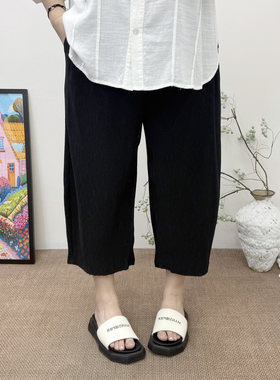 夏季大码女装显瘦百褶九分裤