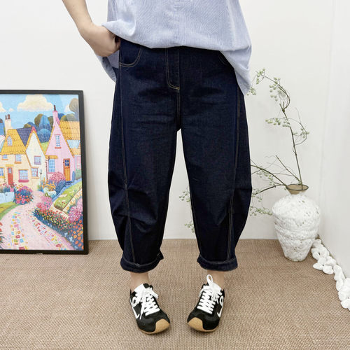 秋季大码女裤个性弯刀裤牛仔裤