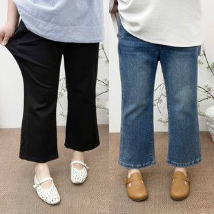 女胖mm显瘦九分裤 自留款 弹力高腰立体剪裁微喇牛仔裤 大码 子 春装