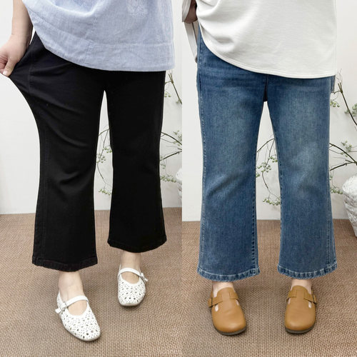 春装显瘦大码微喇叭牛仔九分裤