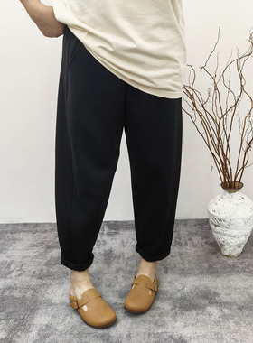大码女裤240斤胖mm显瘦宽松遮肉黑色加厚哈伦裤奶奶裤休闲裤 长裤