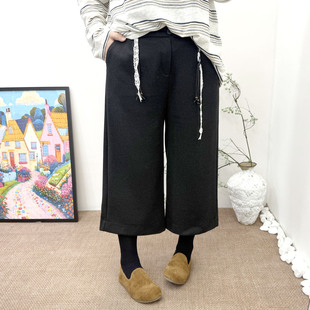 八分裤 时髦羊毛呢靴裤 子 女200斤胖mm显瘦高腰休闲阔腿裤 秋冬大码