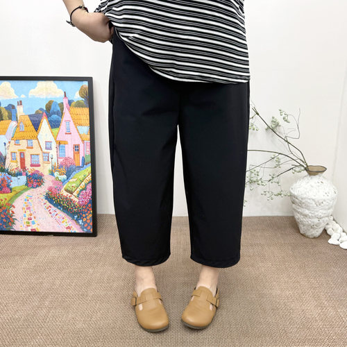 大码女裤不粘毛九分显瘦休闲女裤