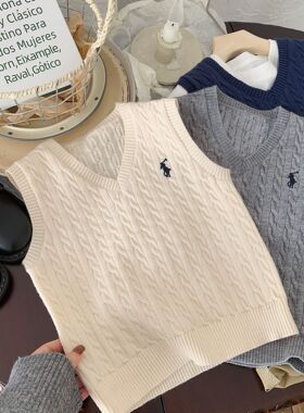 儿童叠穿马甲2025秋冬男女童小马绣花针织背心V领毛衣小童秋装潮