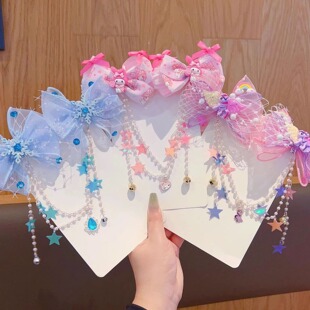 儿童卡通发夹公主皇冠女童星星额链库洛米飘带后压立体蝴蝶结顶夹