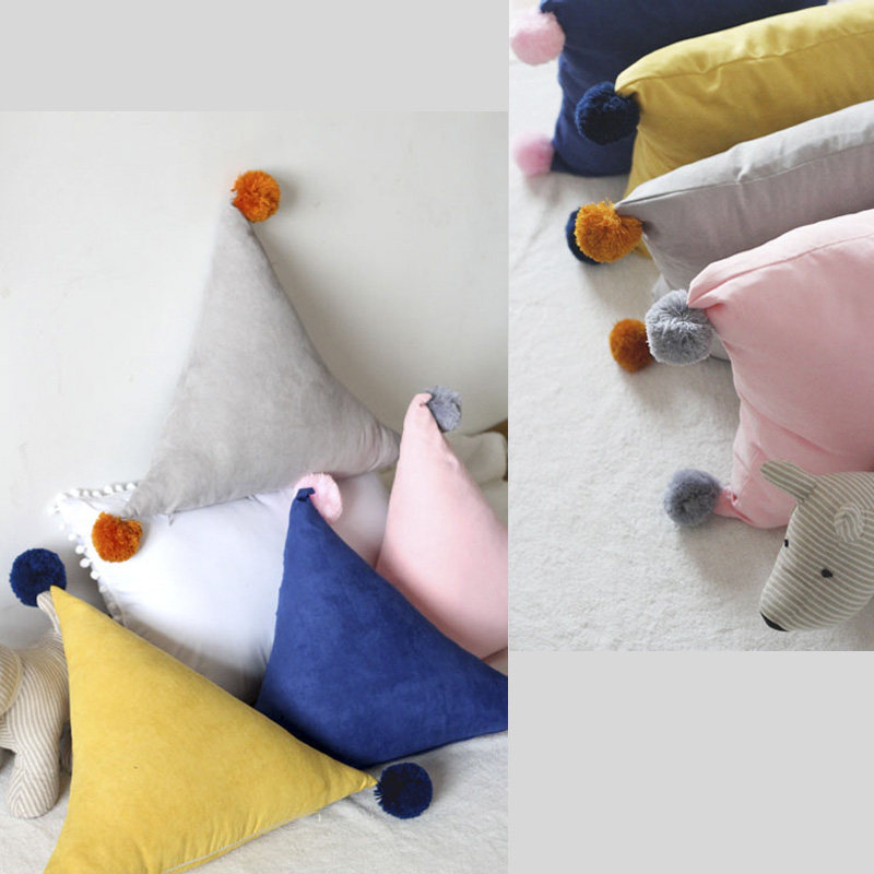 北欧简约手工毛线球ins三角形方形撞色纯色护腰靠垫沙发抱枕含芯