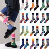 男女AB款 原创ins风设计不对称潮袜个性 卡通创意运动中筒棉袜批发