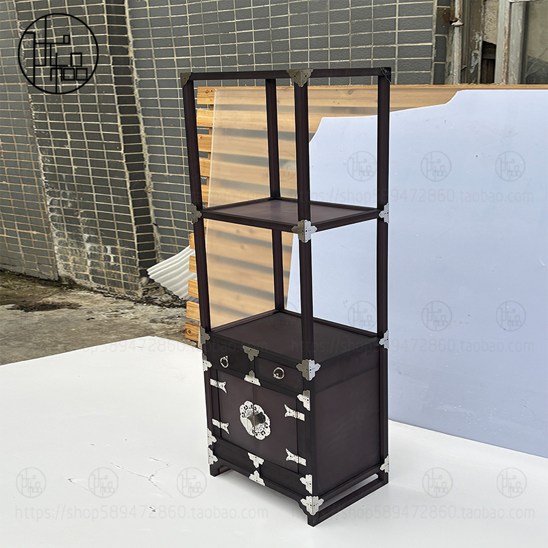 简约中式风黑色亚克力柜子陈列柜置物架落地收纳客厅展示架双层柜