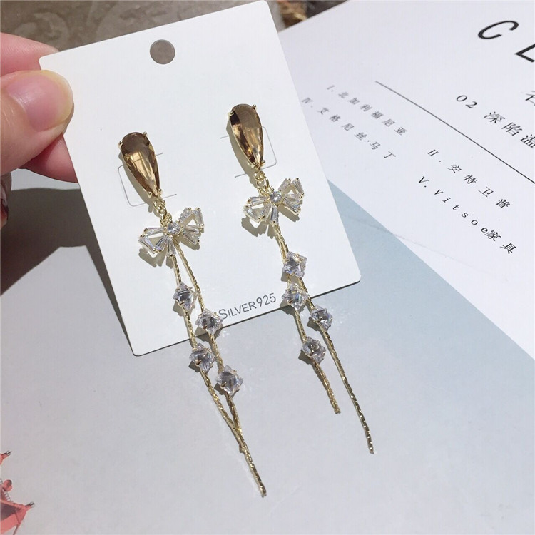 韩国东大门2019新品 网红潮款水晶蝴蝶结耳坠气质银耳饰耳钉|ruв категории Украшения,ювелирные изделия, серьга, серьги - от Buy2taobao.com для оказания профессиональной услуги покупки агента Taobao