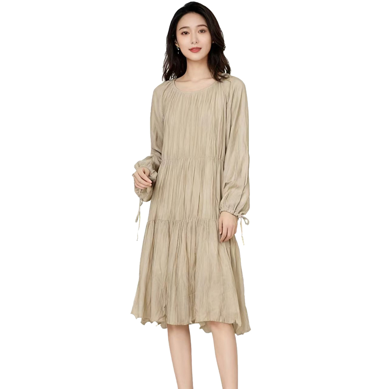 【D玛纳】时尚长袖连衣裙纯色宽松中长款舒适气质高质感DMA547