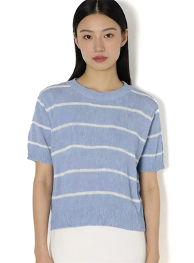 SP系列-时尚气质简约蓝色条纹短袖针织衫显瘦百搭P847