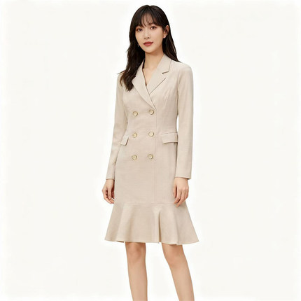 【恋】 淑女连衣裙翻领双排扣荷叶下摆西装设计气质优雅YL1064