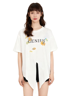 【D玛纳】度假风短袖T恤不规则设计感简约透气舒适百搭新款DMA783