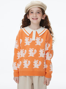 【马】儿童可爱娃娃领萌宠印花套头衫简约甜美洋气时尚百搭MA279
