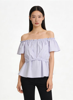 SP系列-甜美淡紫色一字肩显瘦上衣气质百搭P634/P1040