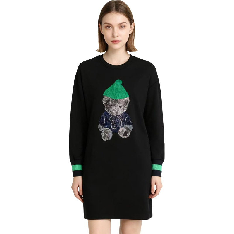 【D玛纳】时尚连衣裙拼接撞色中长款加绒保暖休闲舒适百搭DMA456