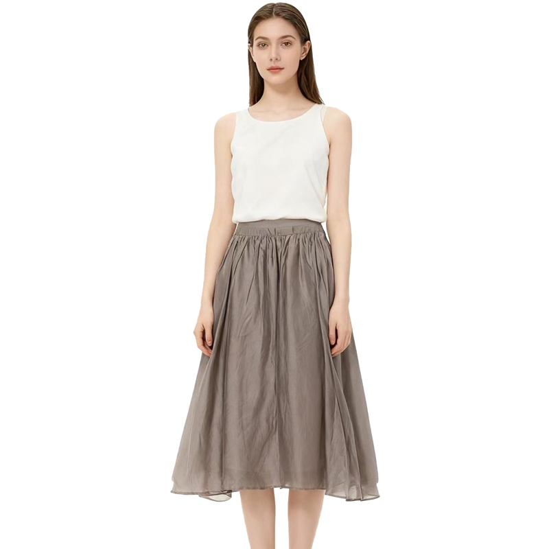 【D玛纳】气质大摆轻薄中长半裙简约宽松休闲时尚舒适百搭DMA437