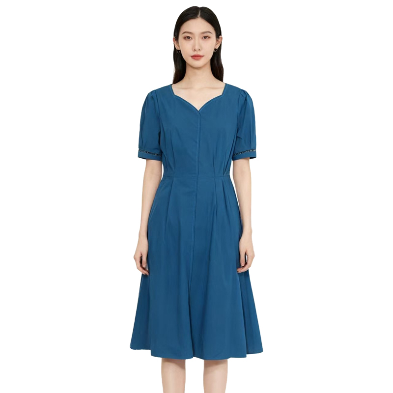 【D玛纳】时尚短袖连衣裙（含腰带）纯色优雅气质修身显瘦DMA458