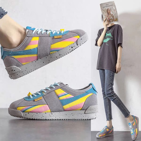 逢喜鸟品牌温州真皮女款时尚阿甘鞋休闲鞋板鞋夏季透气网面鞋