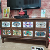 欧式 实木电视柜客厅液晶电视柜收纳储物柜矮柜彩色抽屉收纳斗柜子