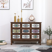 欧式 储物柜客厅柜玄关柜彩绘抽屉储物柜子 实木电视柜彩绘斗柜美式