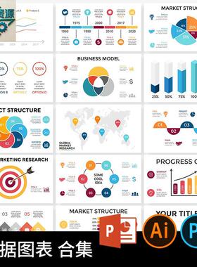 商务PPT数据图表统计分析时间轴线流程逻辑图AI矢量PS设计素材PSD