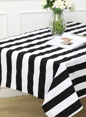 全棉帆布黑白条纹布料欧美风格纯棉棉布布料亚麻桌布窗帘沙发布料