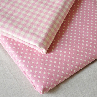 包邮田园粉色棉麻格子布料波点手工床帘布艺沙发抱枕桌布面料麻布