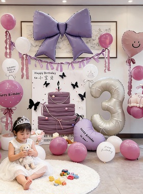 ins暮光紫色女孩公主生日布置网纱KT板气球背景场景氛围感5岁拍照