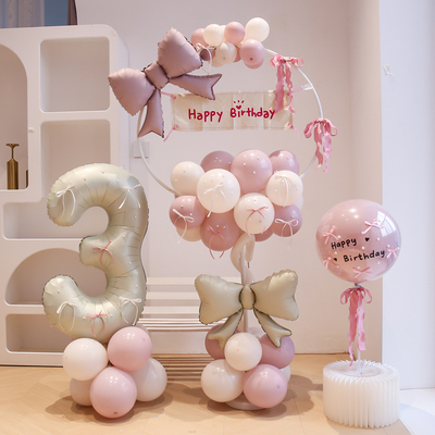 女孩女童生日布置暮光粉气球立柱