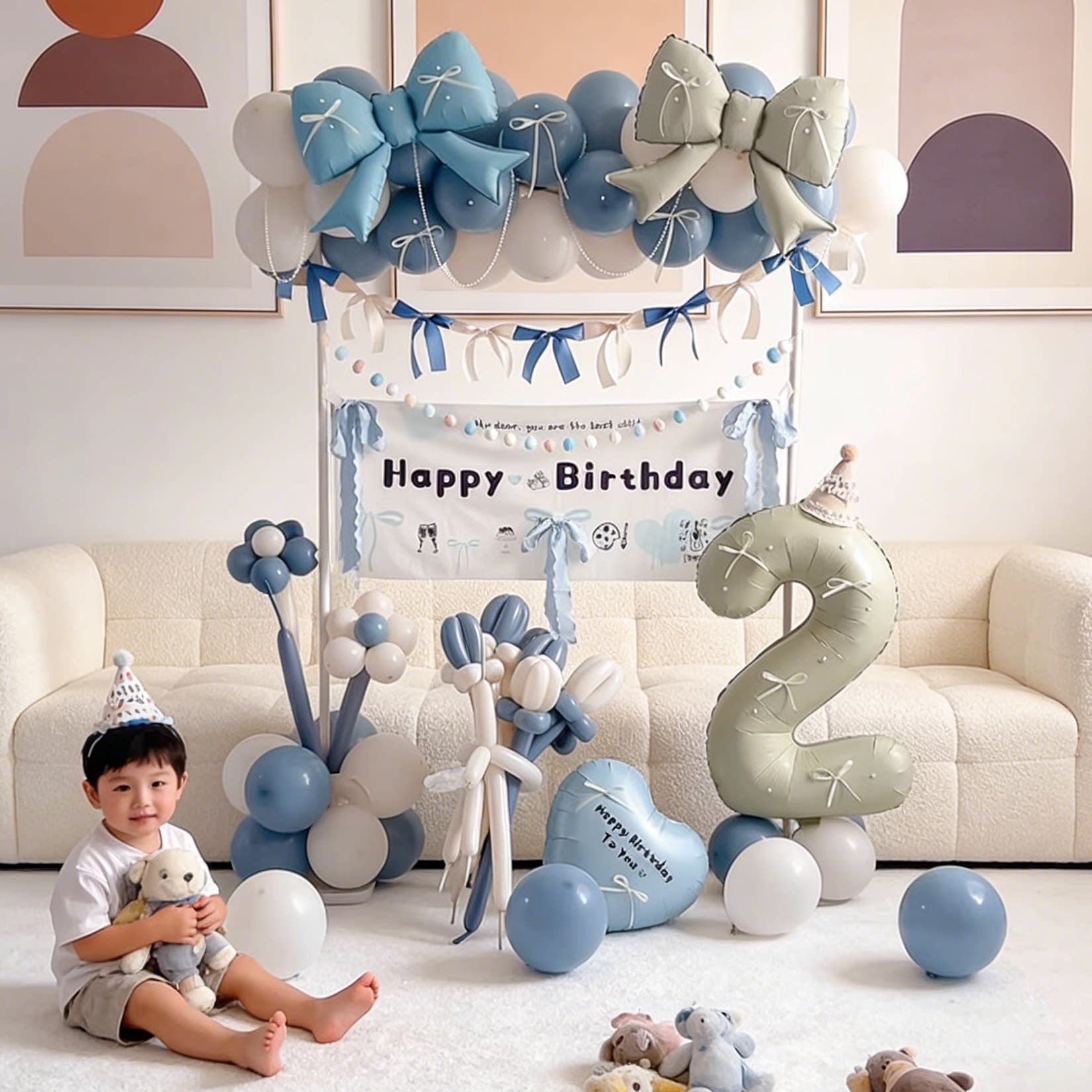 暮光蓝拱门生日派对气球套装宝宝男女孩挂布客厅室内布置装饰3岁9