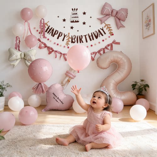 ins粉色公主主题生日派对装扮布置套餐拉花网纱蛋糕数字气球女孩