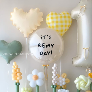 小红书网红18寸波浪纹格子爱心铝膜气球心形生日写真拍照道具布置