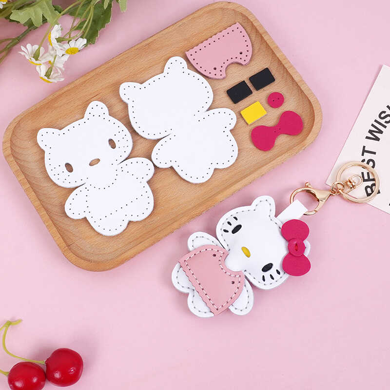 真皮手工diy皮具kitty凯蒂猫材料包卡通包包挂饰车钥匙扣挂件儿童