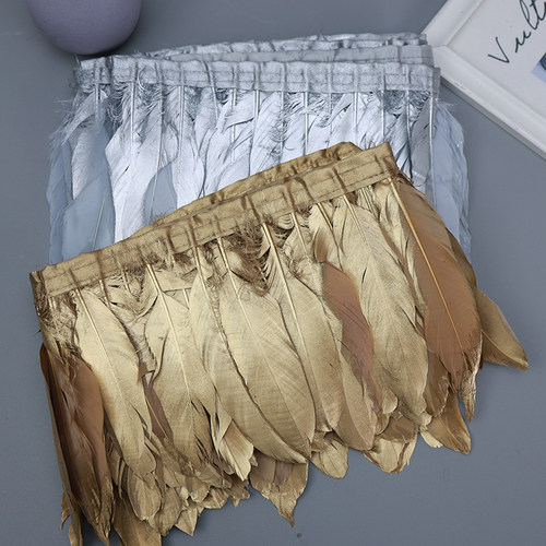 金色银色鹅毛布边裙边羽毛配件