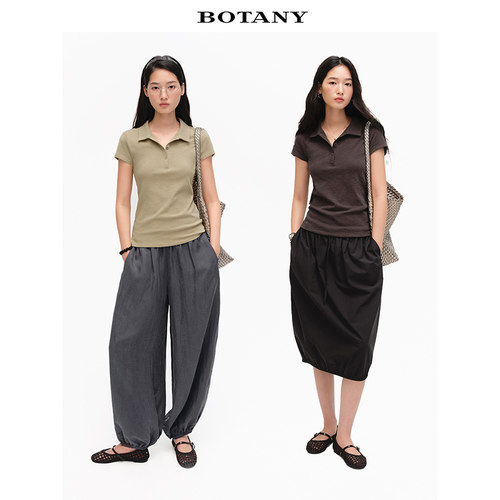 BOTANY30通勤极简棉麻POLO领针织衫