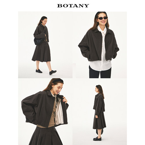 BOTANY30 复古文艺100洗水棉翻领撞色里短外套夹克