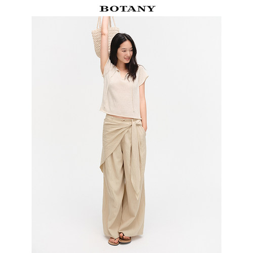 BOTANY30休闲松弛感天丝亚麻混纺可拆卸飘片绑带阔腿裤